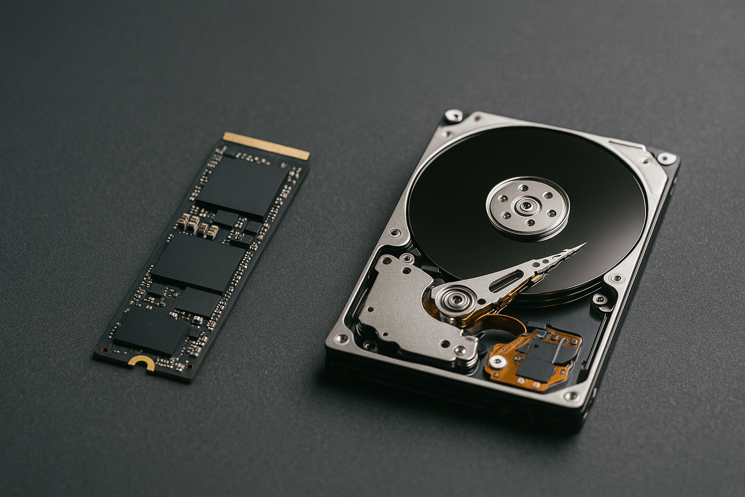 Comparação visual entre SSD e HD para armazenamento em notebook.