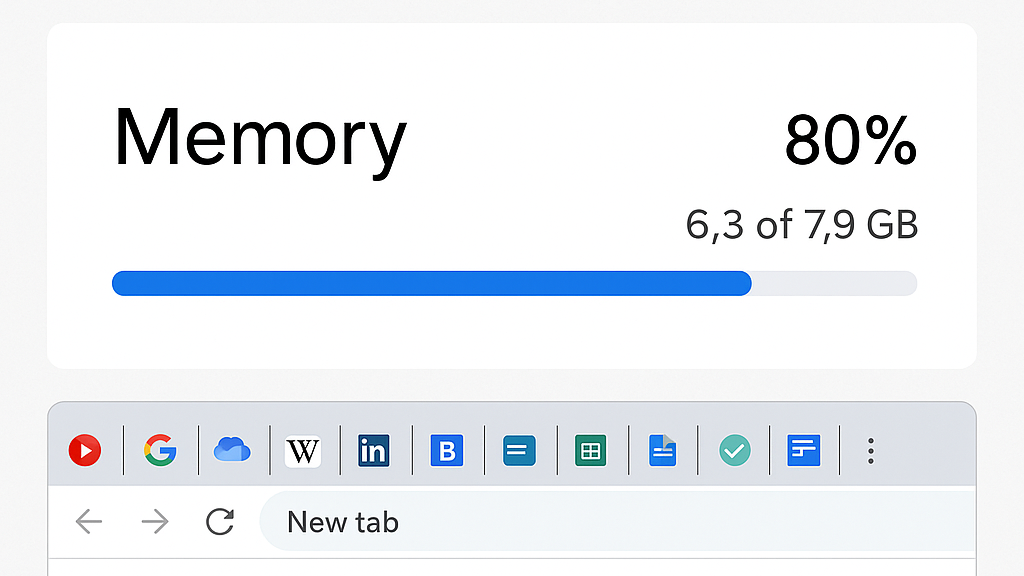 Uso de memória RAM em notebook com muitas abas abertas.

